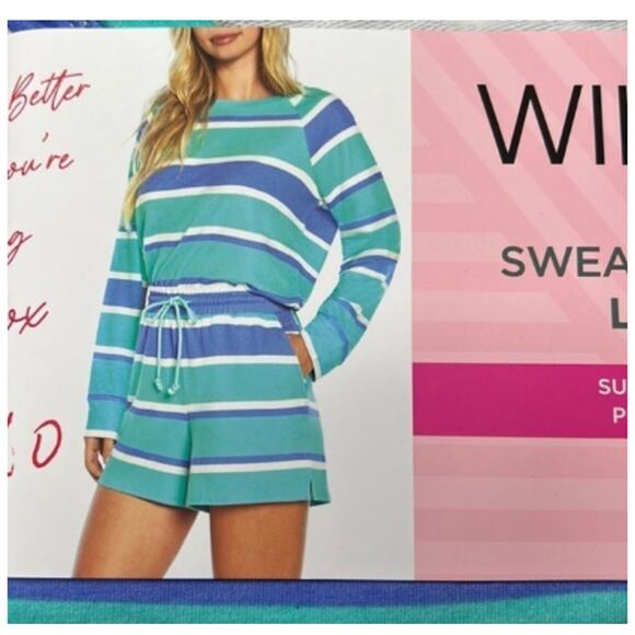 NWT Wildfox Sweat Shirt & Short lounge set super soft! blue stripe size large - Picture 2 of 6